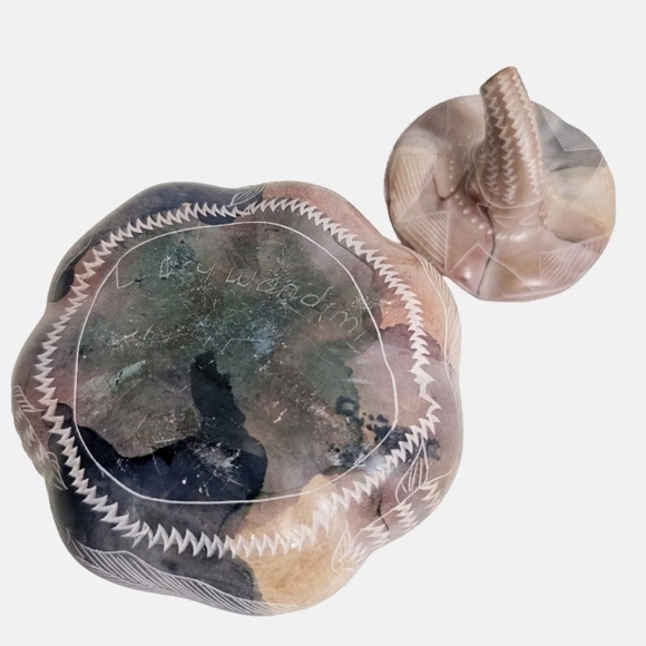 Rare Natural Soapstone Pumpkin Trinket Fall Harvest Thanksgiving Decor, Signed - Picture 6 of 8